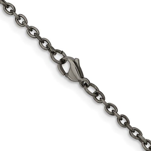 2.9mm Dark Gray Titanium Classic Polished Cable Chain Necklace, 24 In